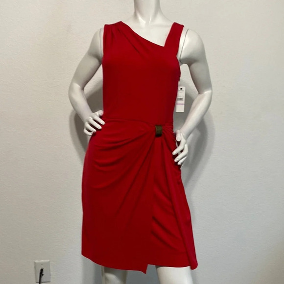 Laundry By Shelli Segal "NEW" Lava Red Ruched Drape Sleeveless Dress Size 6 - Picture 1 of 10